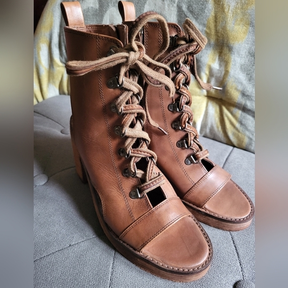 Vintage Foundry Co Odette Lace Up Mid Calf Peep Toe Boot Size 8 - Picture 9 of 16